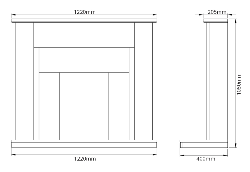 FLARE Collection Elda Fireplace Sizes