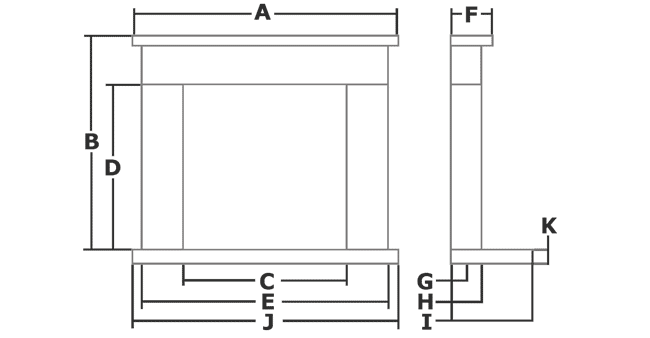 Gallery Fireplaces Suite Dimension Diagram