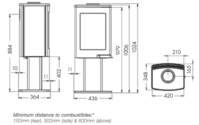 Nordpeis Uno 1 Wood Stove Dimensions