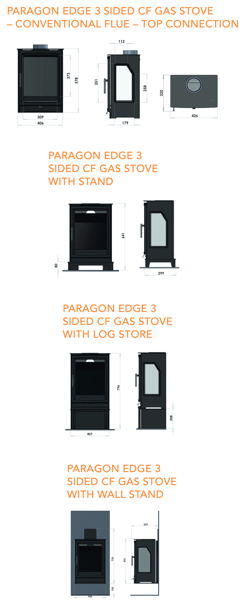 Paragon Edge 3S Gas Stove Sizes