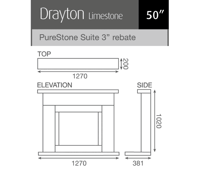 Pureglow Drayton Limestone Fireplace with Chelsea Gas Fire Dimensions