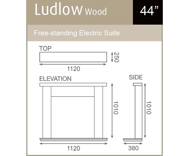 Pureglow Ludlow 44" Electric Fireplace Sizes