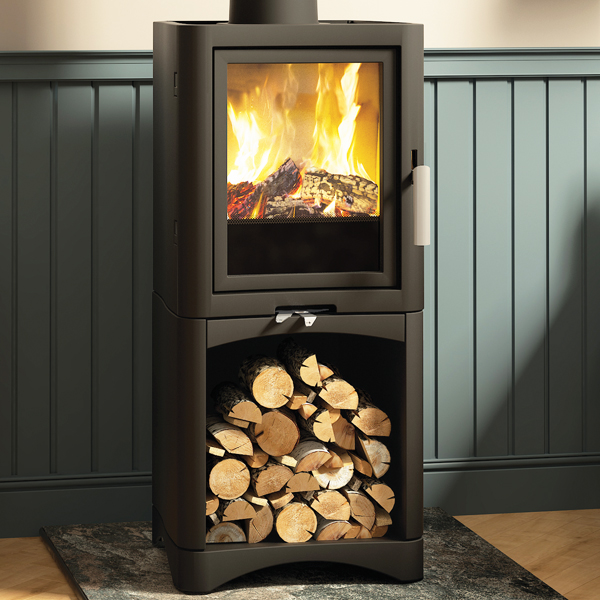 Broseley Evolution 5 MultiFuel Stove with Log Store Flames.co.uk