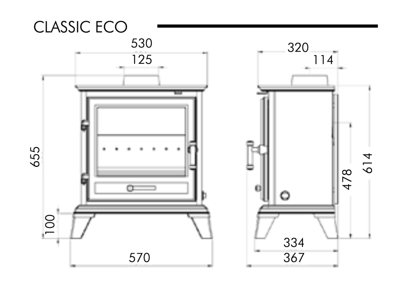 Clasic 8 Eco Stove Dimensions