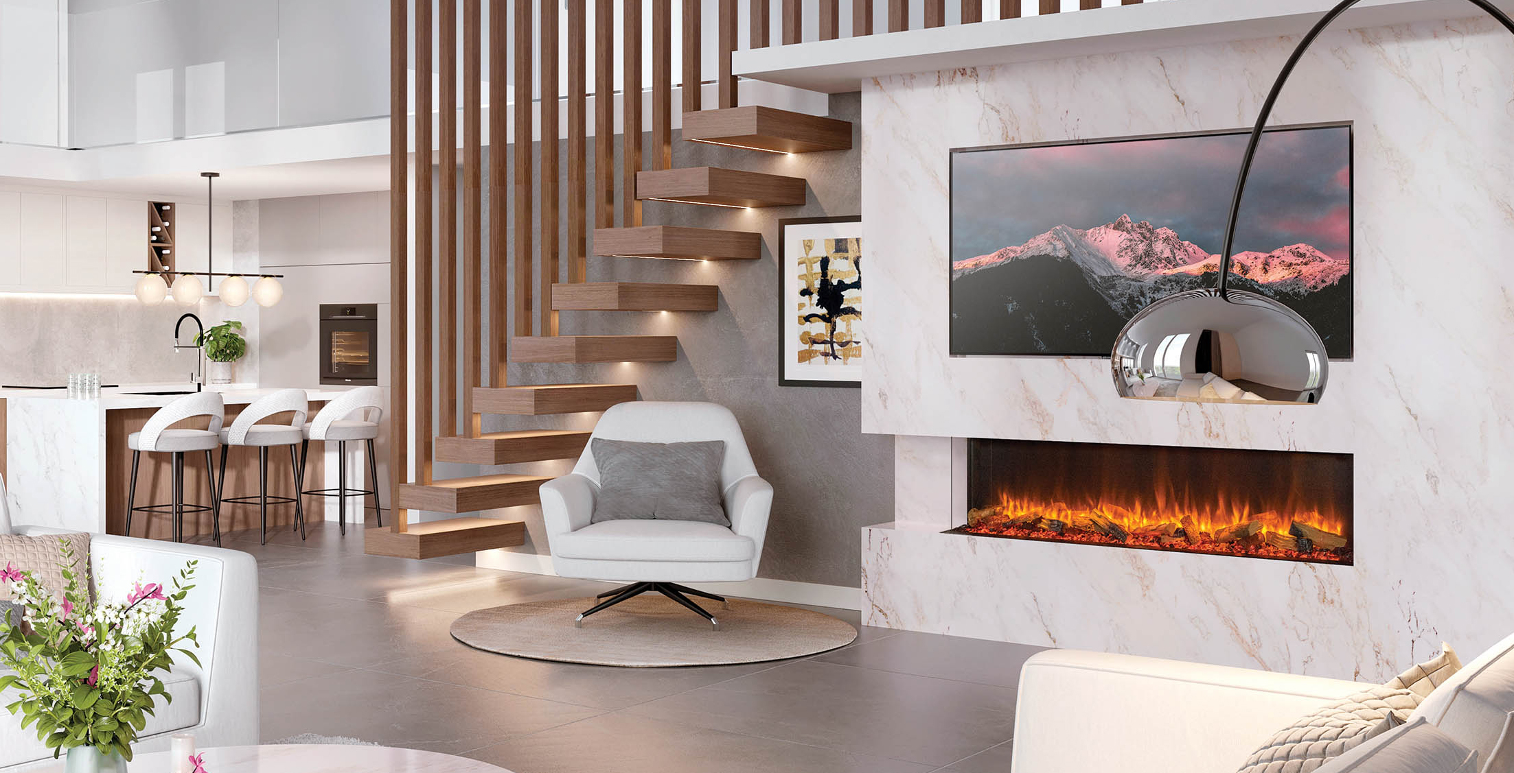 eReflex In Marble Wall as a 2-sided fireplace