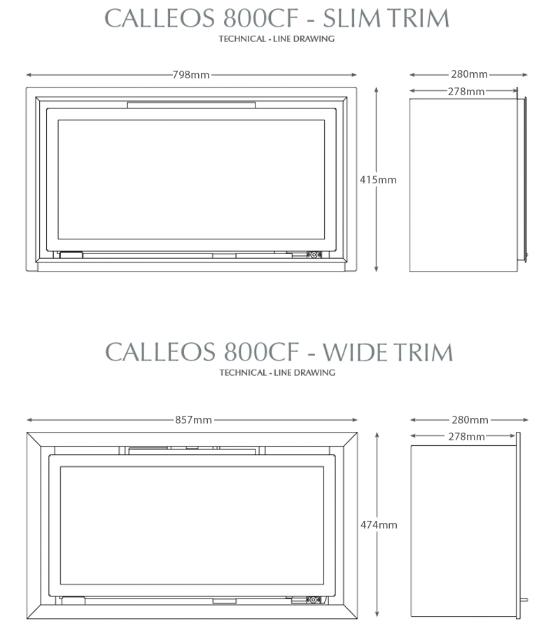 Calleos 800CF Gas Fire Dimensions