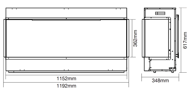 ACR PR-1200e Electric Fire Dimensions