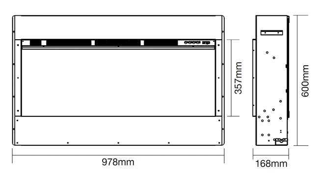 ACR PR-900e Electric Fire Dimensions