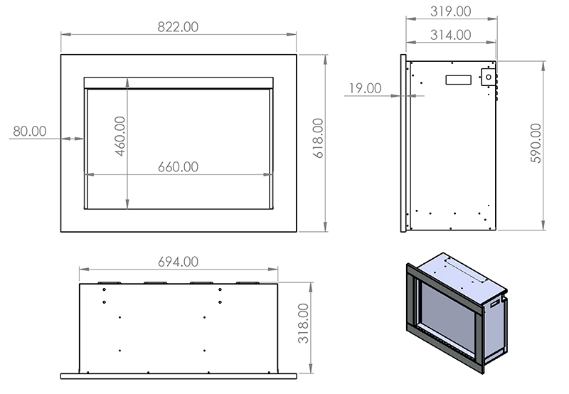 ACR Seren 70 Electric Fire SIzes