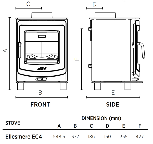 AGA Ellesmere EC4 Stove Sizes