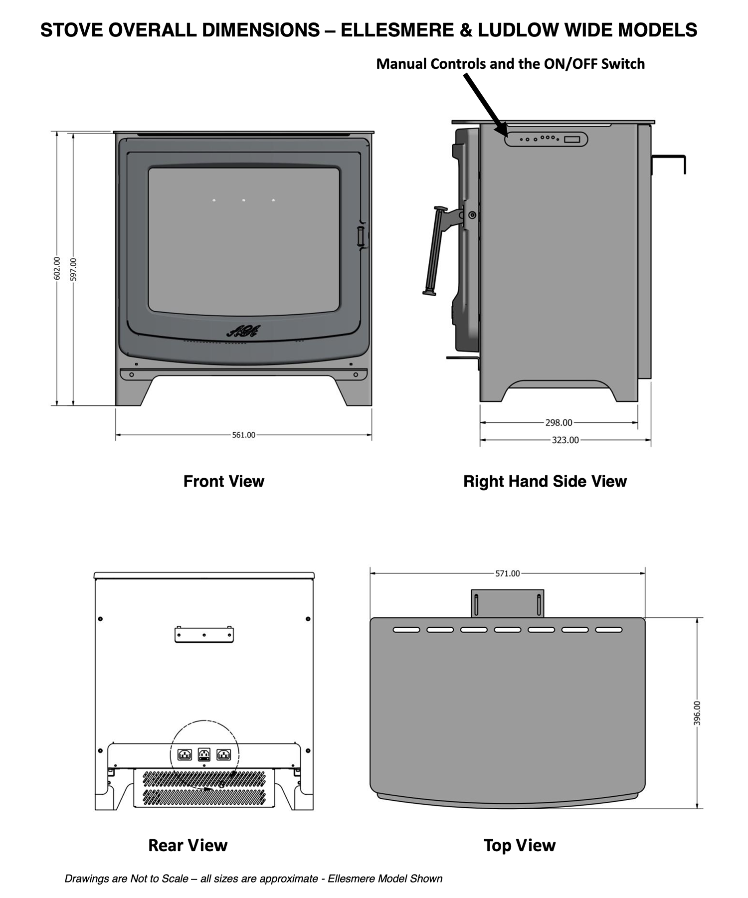 AGA Ludlow Wide Electric Stove Sizes