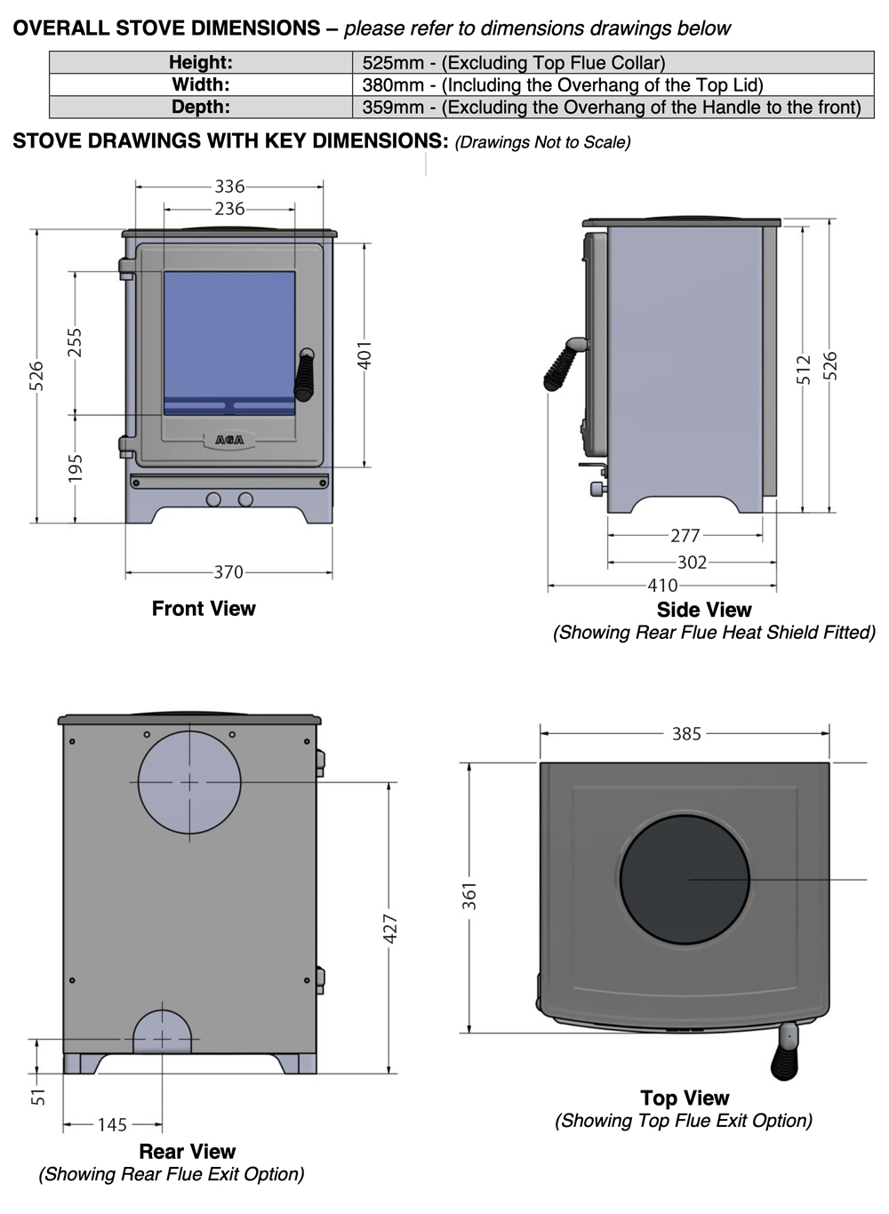 AGA Little Wenlock EC4 Stove Dimensions