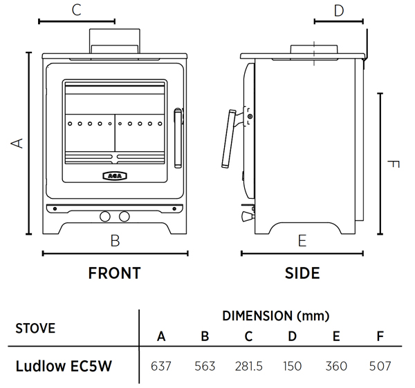 AGA Ludlow EC5W Stove Sizes