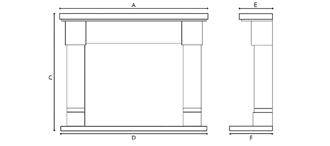 Elgin & Hall Fireplace Dimension Diagram