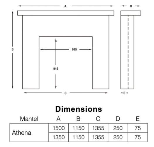 Cast Tec Athena Granite Fireplace Dimensions