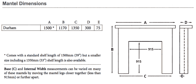 Cast Tec Durham Marble Fireplace Dimensions