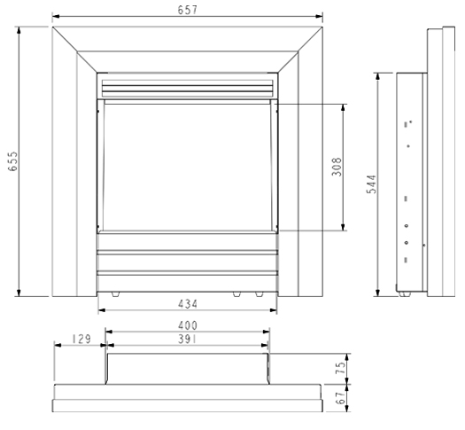 Celsi Electriflame VR Acero Dimensions