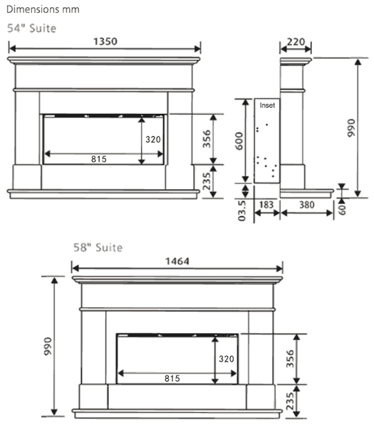 Celsi Ultiflame Avignon Elite Suite Dimensions