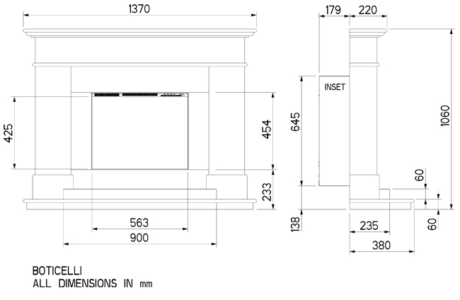 Celsi Ultiflame Boticelli Suite Dimensions