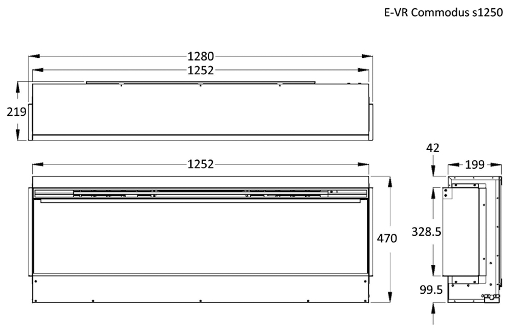 Celsi Commodus S-1250 Electric Fireplace Sizes