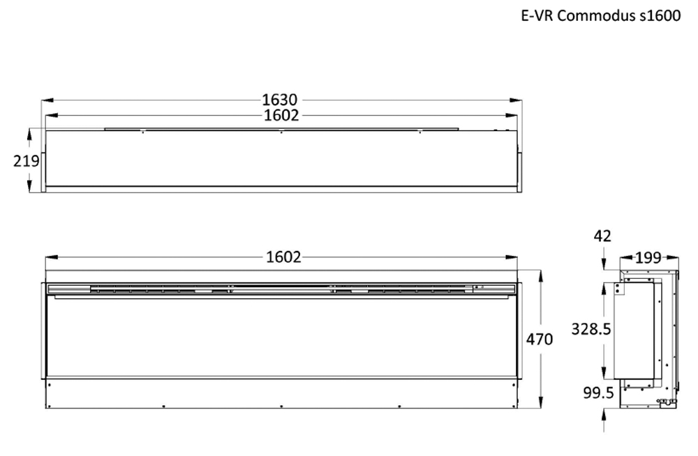 Commodus S-1600 Electric Fire Dimensions