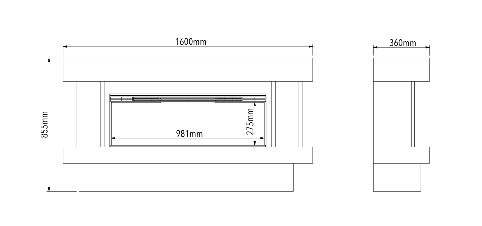 Celsi Electriflame Orbital Illumia Suite Dimensions