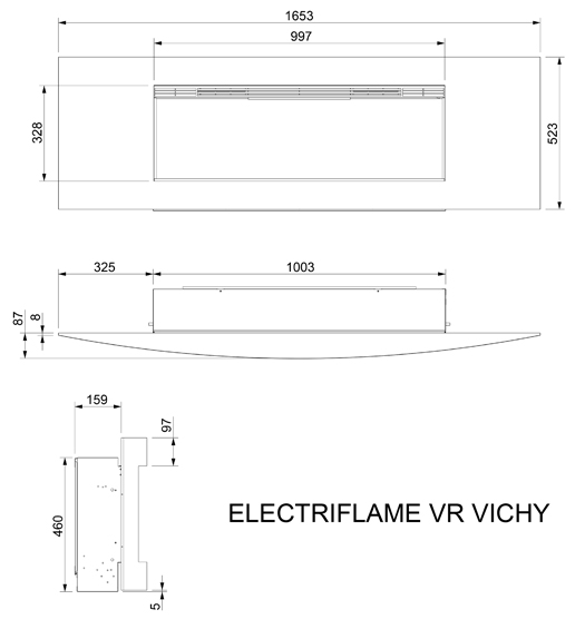 Celsi Electriflame VR Vichy Electric Fire Dimensions