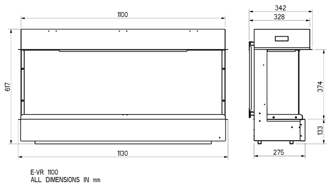 Celsi Electriflame VR 1100 Electric Fire Dimensions