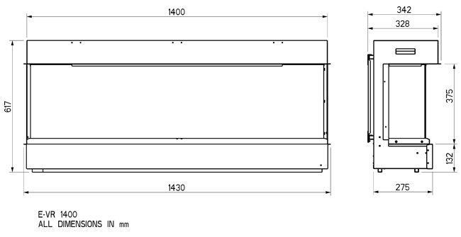 Celsi Electriflame VR 1400 Electric Fire Dimensions