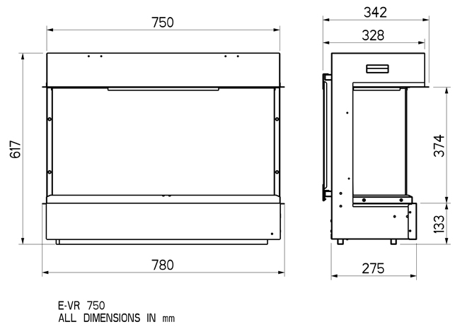 Celsi Electriflame VR750 Electric Fire Dimensions