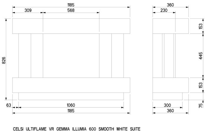 Celsi Ultiflame Gemma 600 Suite Dimensions