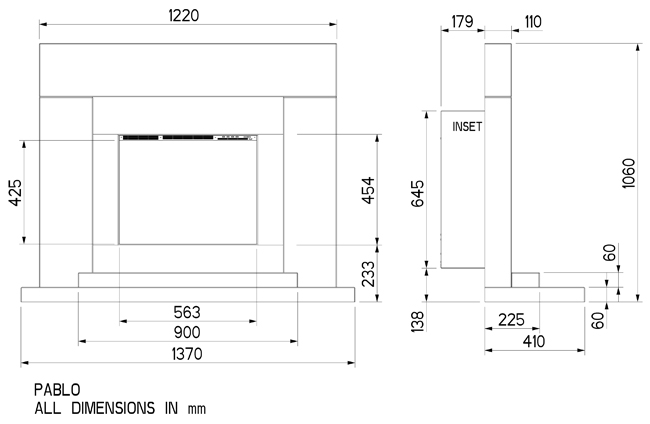 Celsi Ultiflame Pablo Suite Dimensions