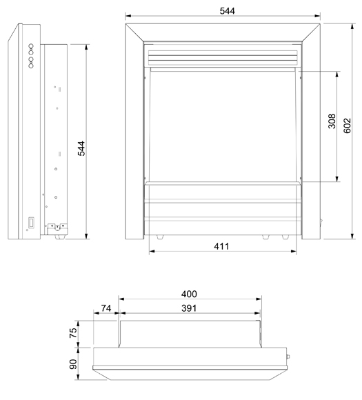 Celsi Electriflame VR Parrilla Dimensions