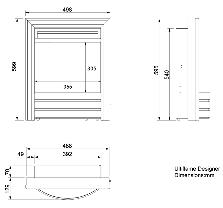 Celsi Ultiflame VR Designer Dimensions