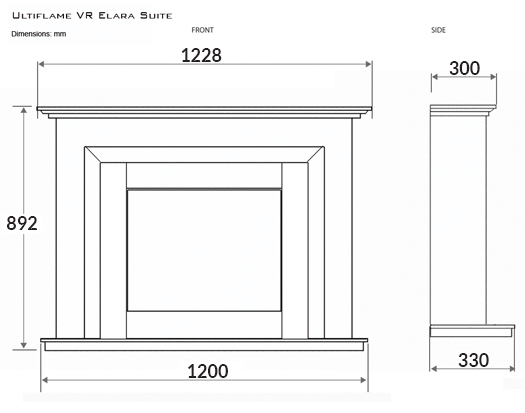 Celsi Ultiflame Elara Suite Dimensions