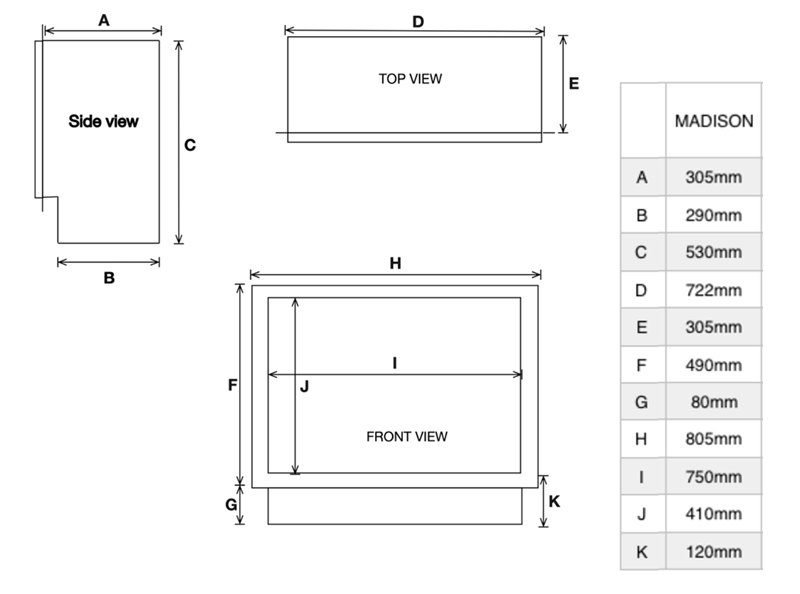 Connelly Collection Madison Gas Fire Dimensions