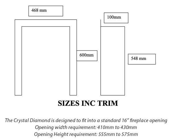 Crystal Diamond Gas Fire Dimensions