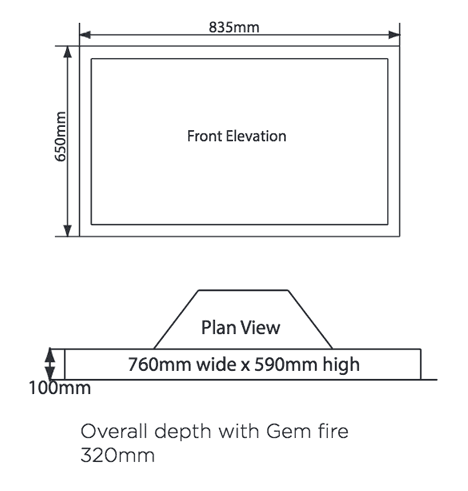 Crystal Fires Emerald Wall Mounted Gas Fire Dimensions