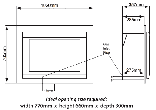 Crystal Manhattan Gas Fire Dimensions