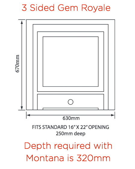 Crystal Royale 3 Sided Gas Fire Dimensions