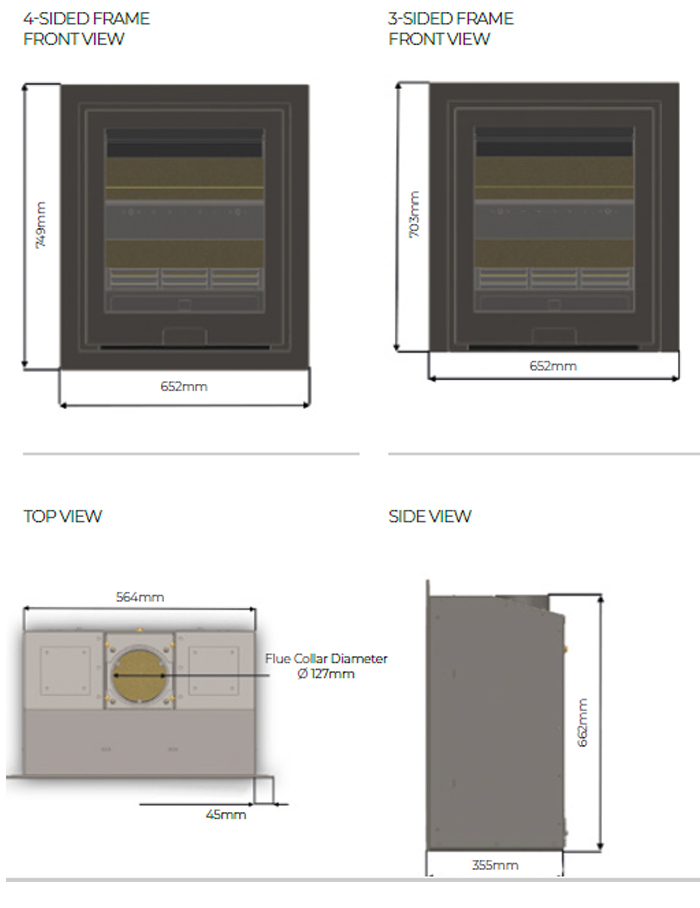 Di Lusso Eco R5 Inset Stove Dimensions