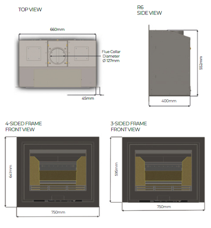 Di Lusso Eco R6 Inset Stove Sizes