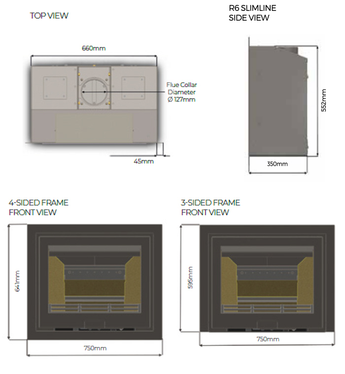 Di Lusso Eco R6 Slimline Stove Sizes