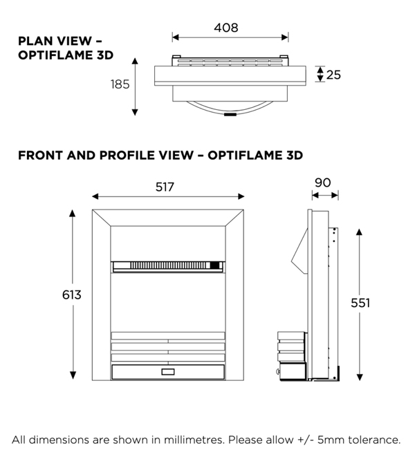 Dimplex Skeldon 3D Electric Fire Sizes