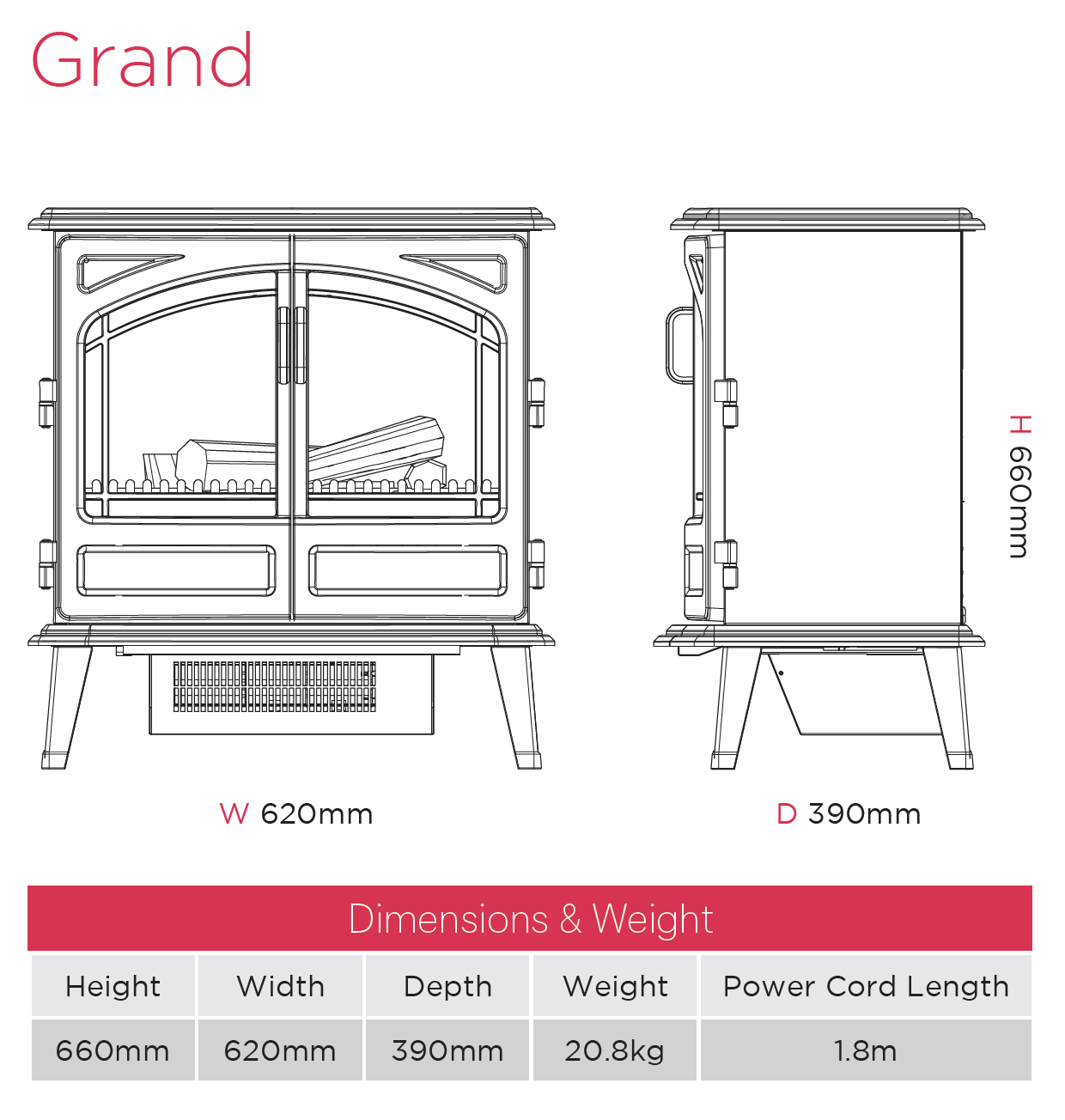 Dimplex Grand Electric Stove Dimensions