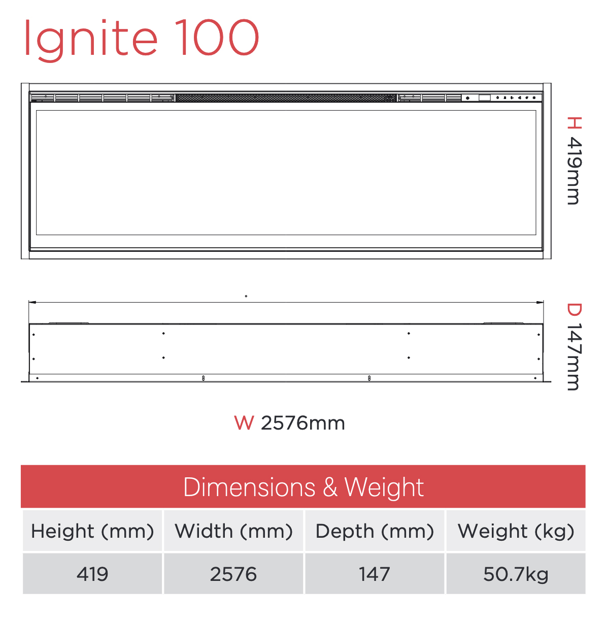 Dimplex Ignite 100 Sizes