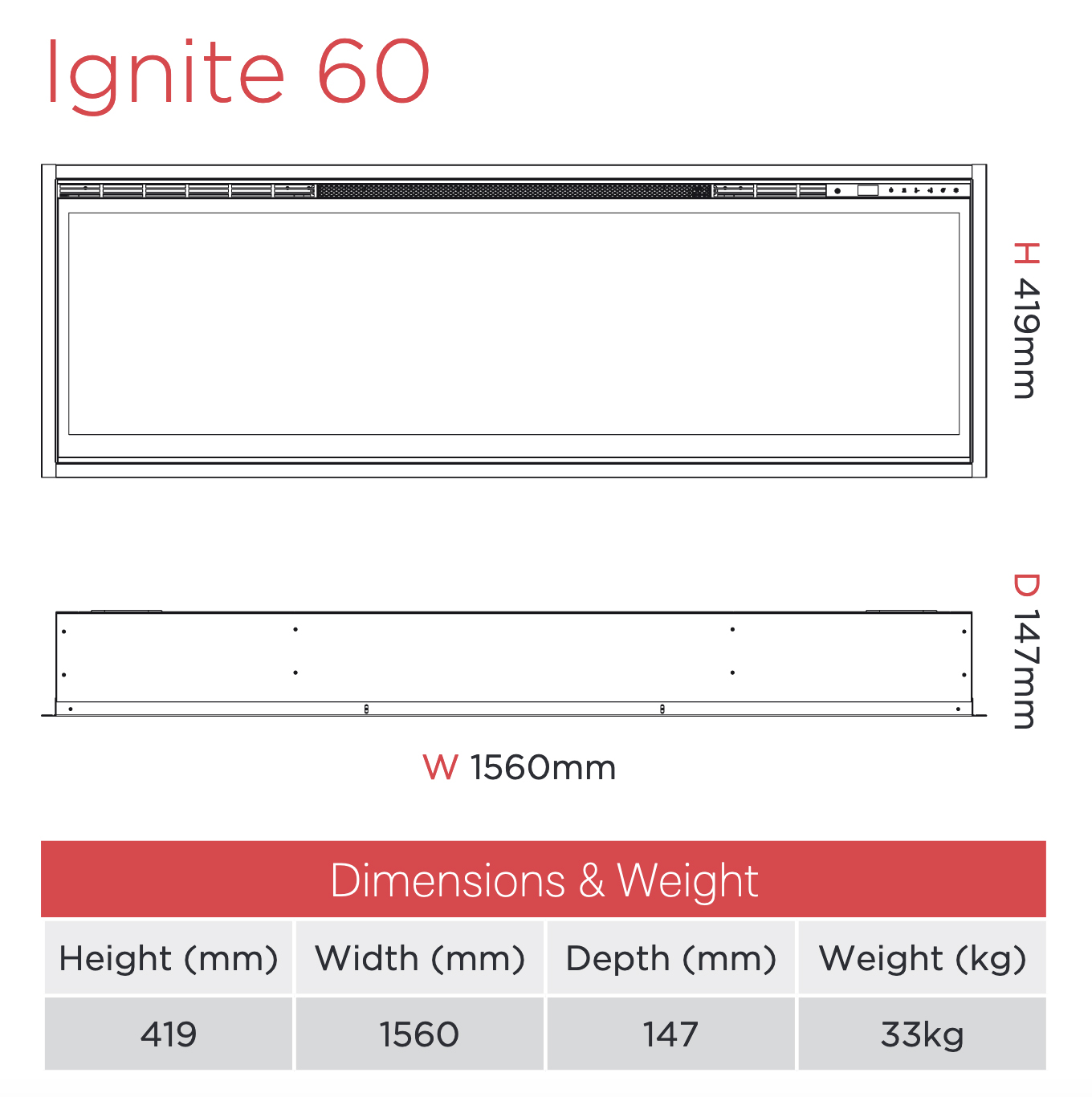 Dimplex Ignite 60 Electric Fire Dimensions