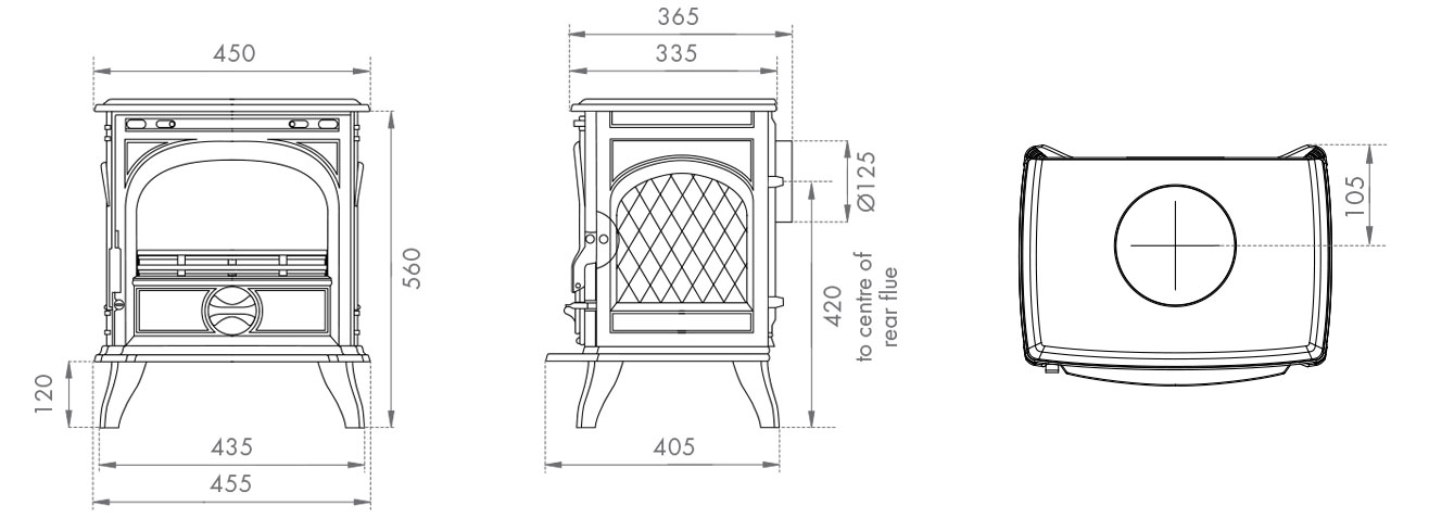 Dovre 250 Multi-Fuel Stove Dimensions