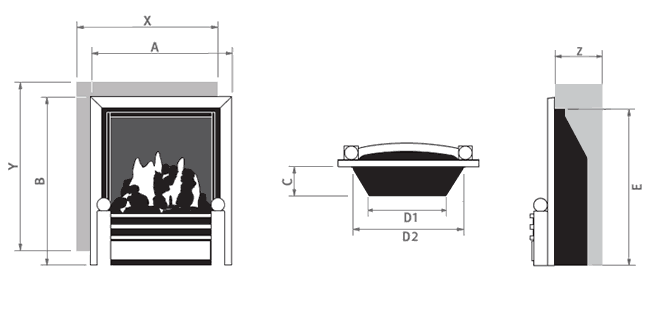 Eko Fires 3090 & 3095 Inset Gas Fire Sizes