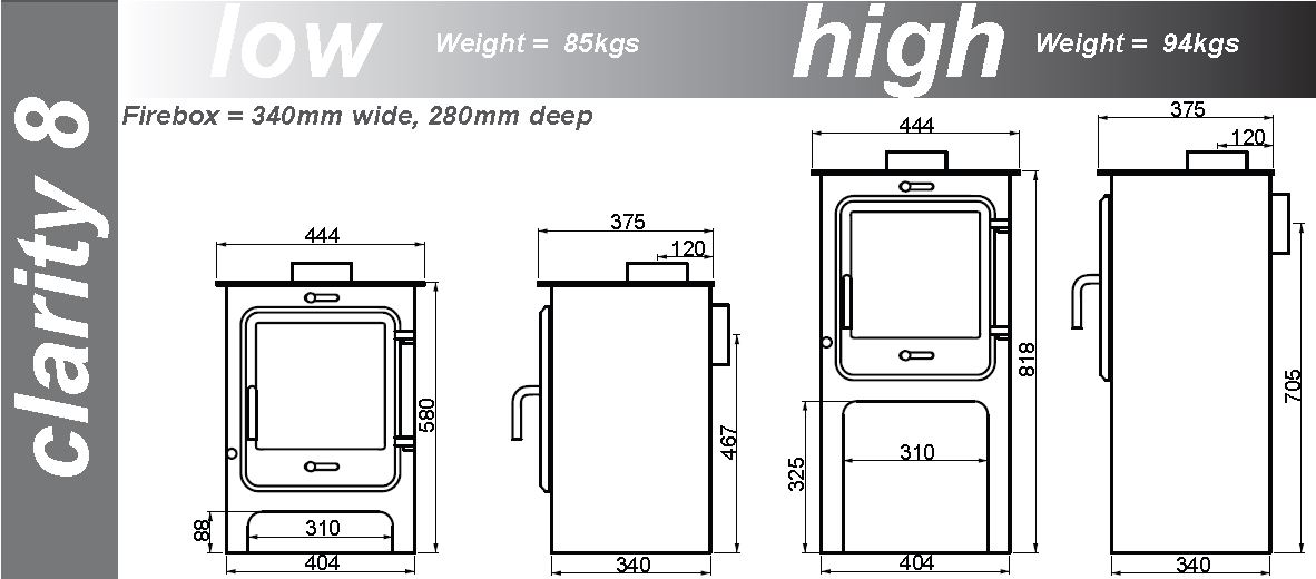 Ekol Clarity 8 Stove Sizes